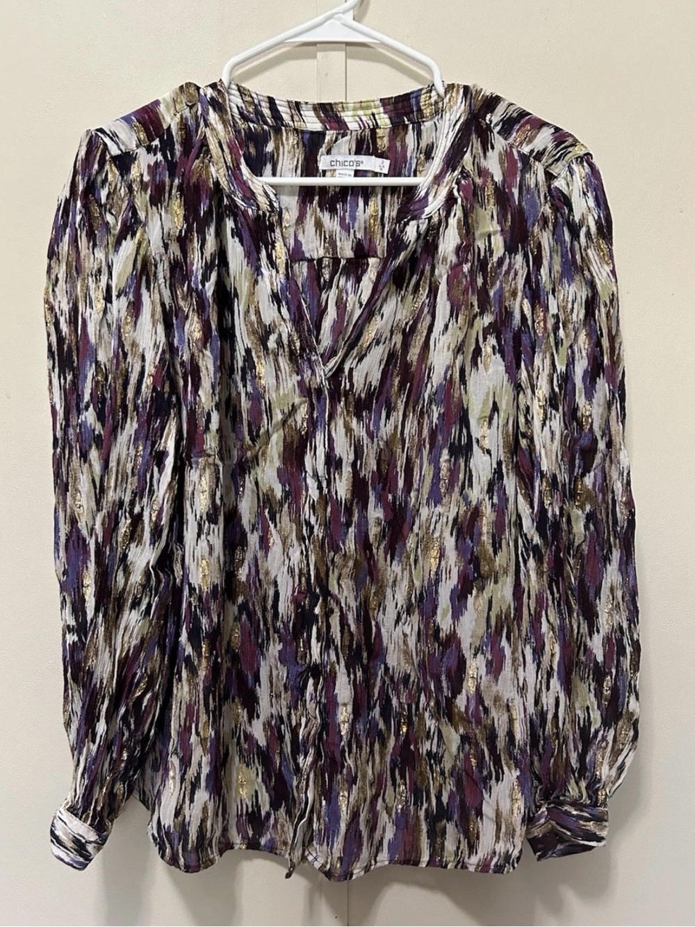 Chico's Purple Multi-Print V-Neck Blouse